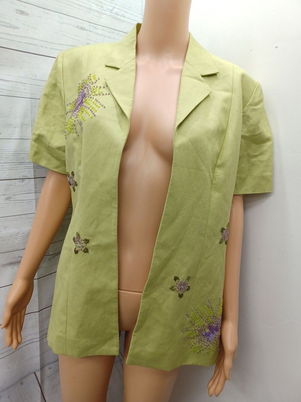 Jessica Howard Green Beaded Short Sleeve Cardigan Sz 10